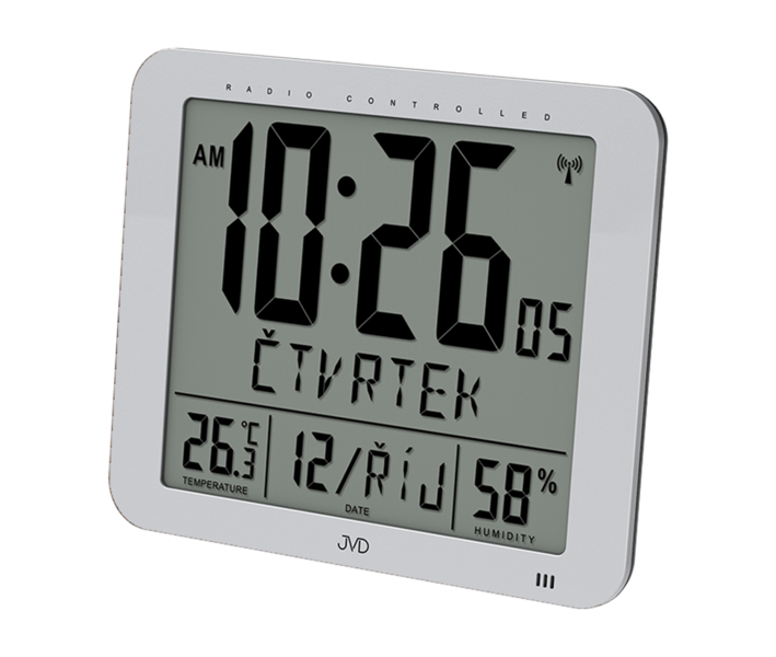 Radiem sterowany zegar cyfrowy z alarmem JVD srebrne DH9335.1