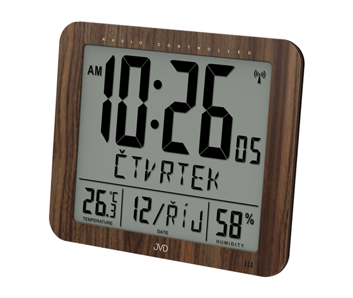 Radio-controlled digital clock with an alarm clock JVD brown DH9335.2